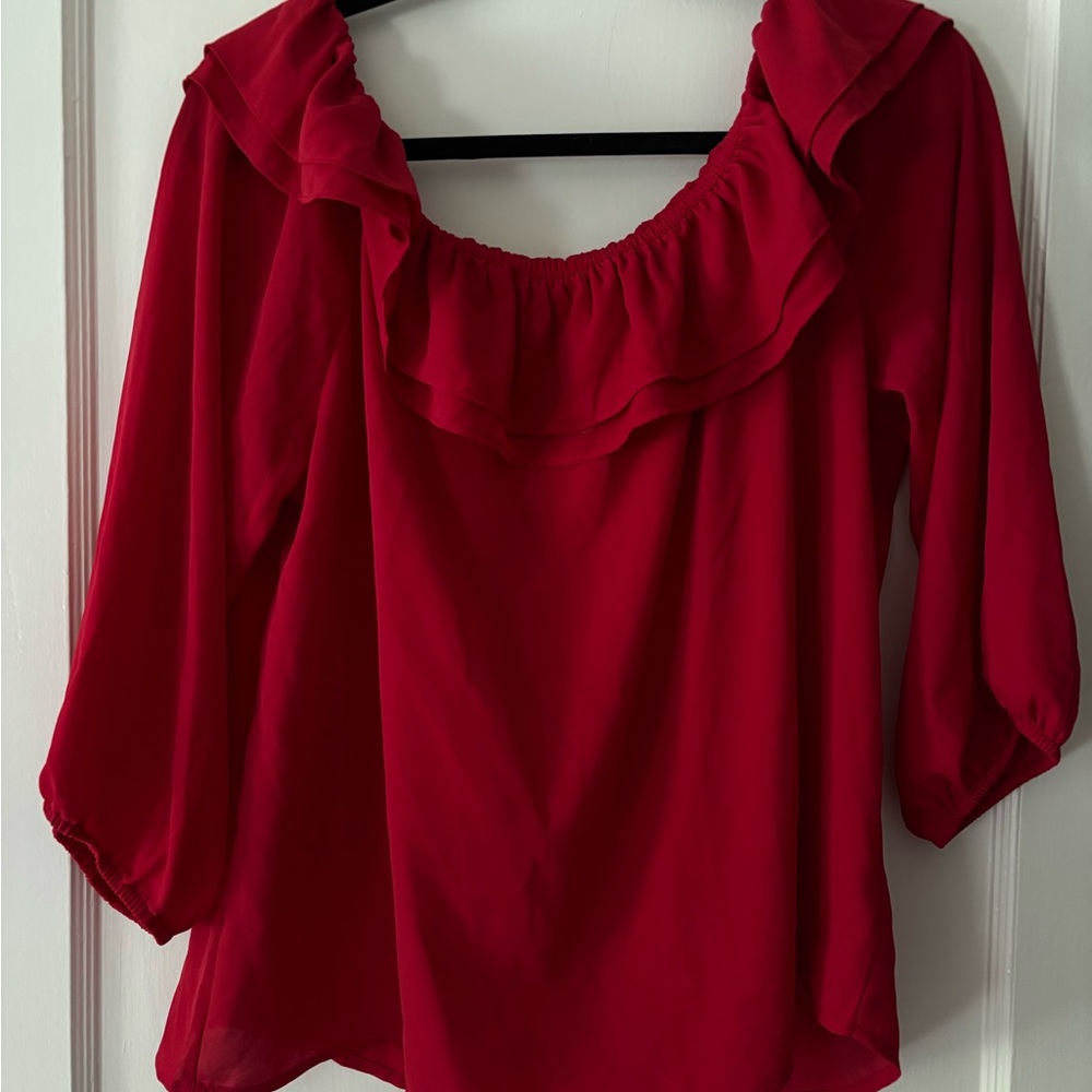 J.Crew Mercantile Red Ruffle Blouse